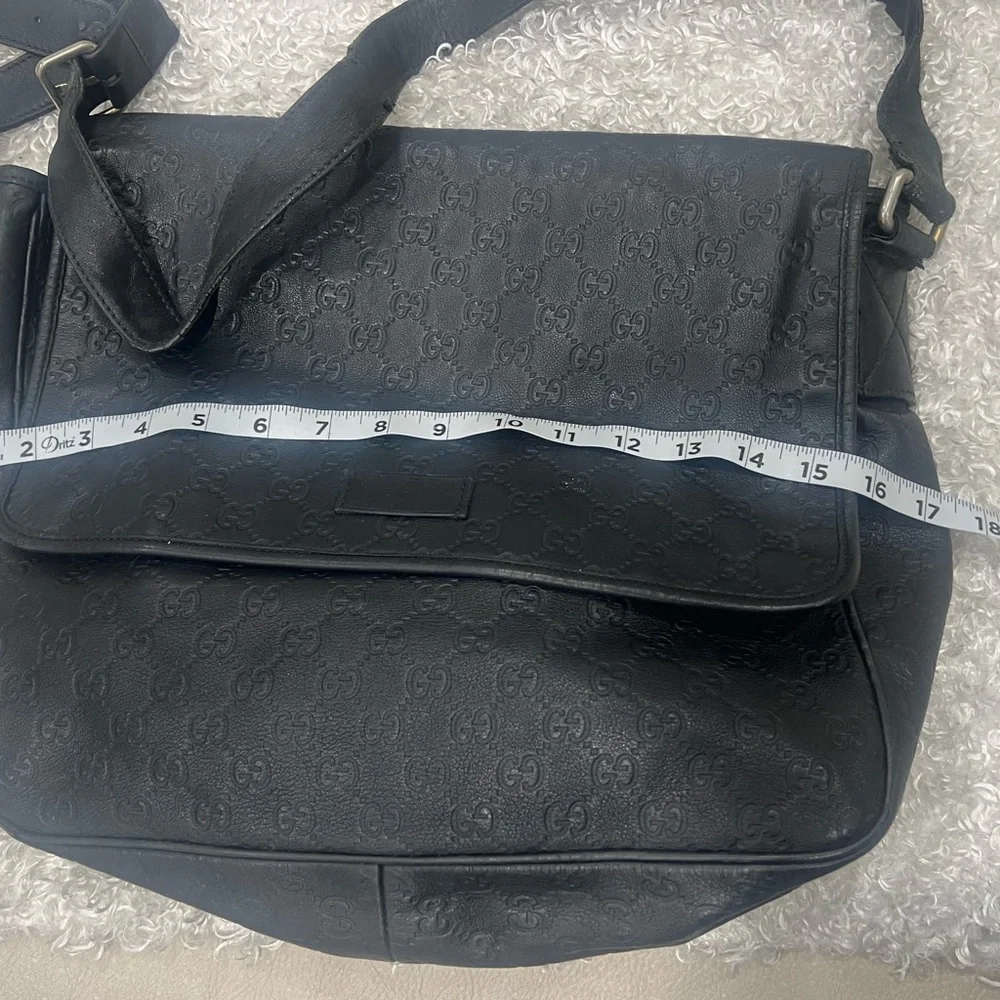 Gucci Guccissima Black Leather Messenger Bag